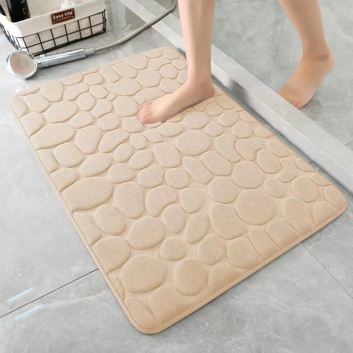 Mat Non Slip Carpets Cobblestone Embossed Bathroom Bath in Wash Basin Bathtub Side Floor Rug Shower Room Doormat Memory Foam 1Pc