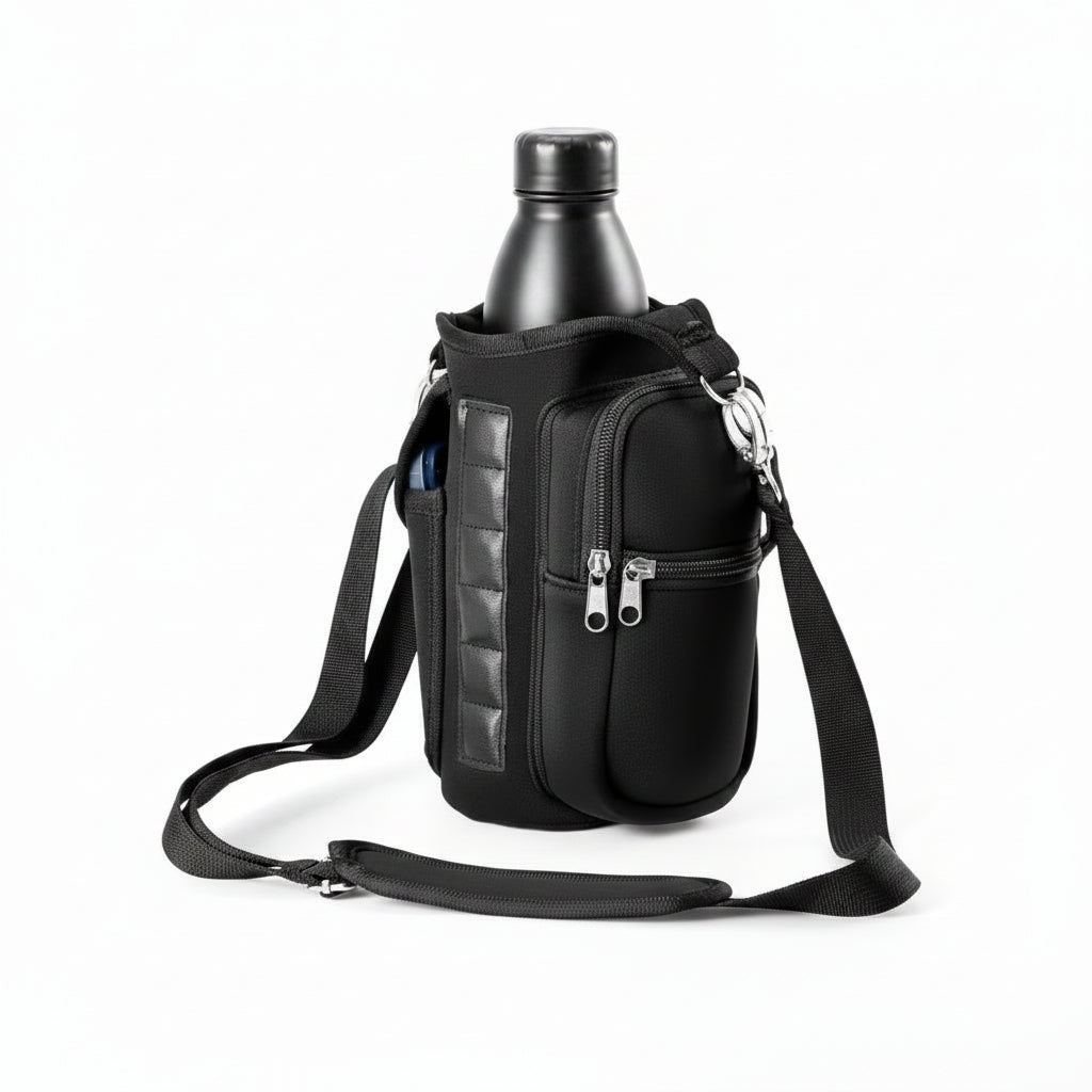 Magnetic Water Bottle Holder Gym Water Bottle Carrier Bag W/ Phone Pocket Handle Shoulder Strap 6 Built-In Magnets Water Bottle