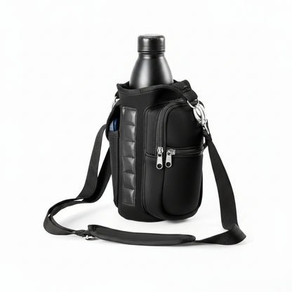 Magnetic Water Bottle Holder Gym Water Bottle Carrier Bag W/ Phone Pocket Handle Shoulder Strap 6 Built-In Magnets Water Bottle